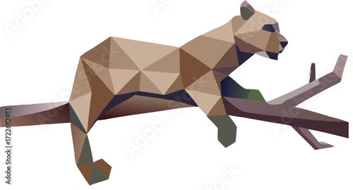 Vector 3D origami lion illustration on a