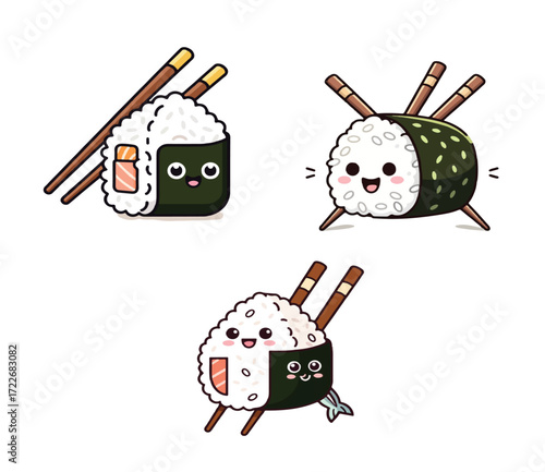 Delightful sushi cartoon characters bring a playful vibe to menus and promotions, perfect for adding a touch of fun to any food-related design project.