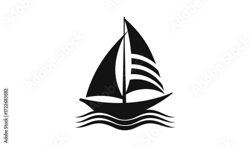 Black silhouette of a sailboat on wavy water