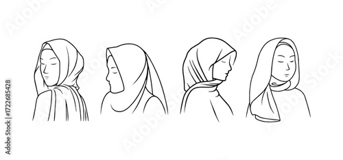 Minimalist line drawings of women wearing hijabs collection