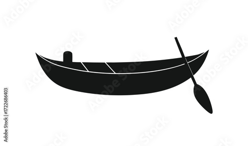 Simple silhouette of a rowboat with an oar