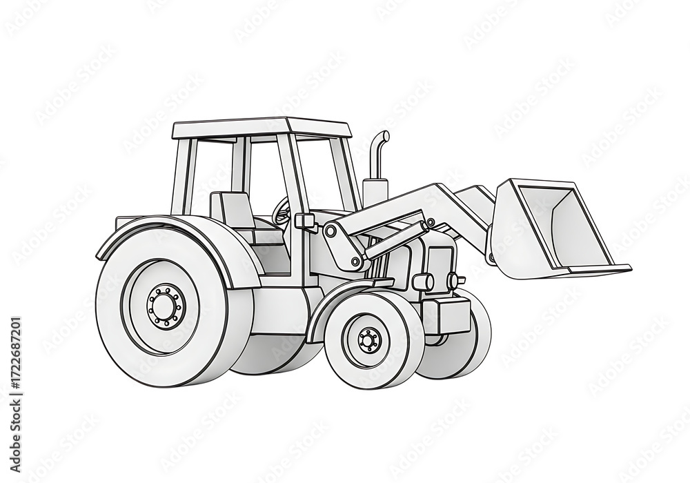 Naklejka premium Illustration of line drawing of a tractor with a front loader isolated on transparent background on transparent background