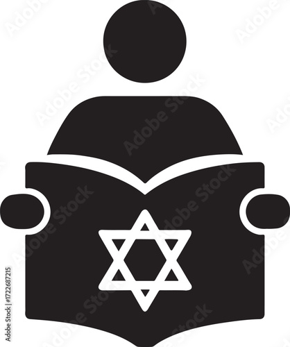 Silhouette vector of ritual book icon representing sacred text, religion, faith, and spirituality.