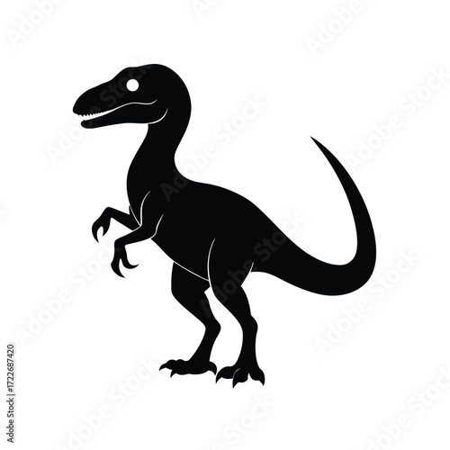 Alert velociraptor standing in a striking silhouette pose