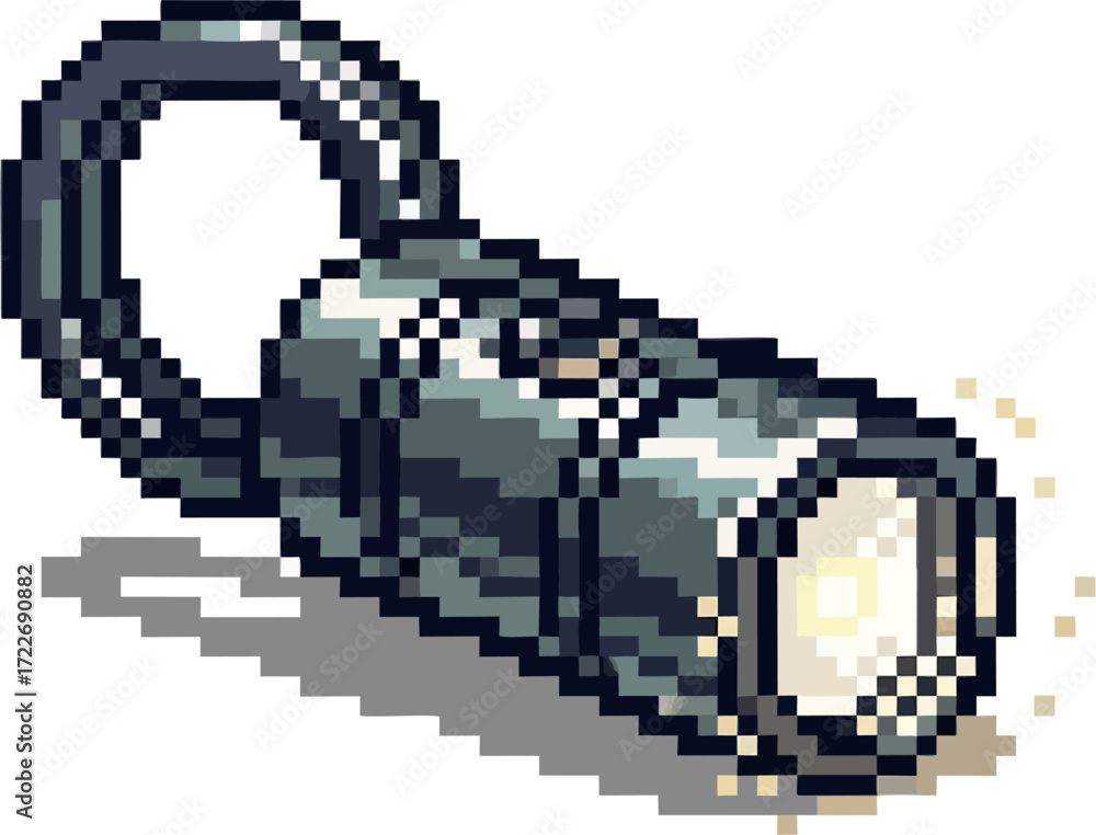 Fototapeta premium A pixelated illustration of a flashlight emitting bright light, with a loop.