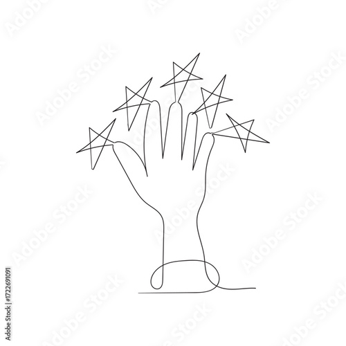 continuous line drawing thumb up and star symbol for customer review icon related