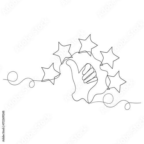 continuous line drawing thumb up and star symbol for customer review icon related
