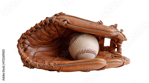 Baseball glove with ball isolated on transparent background