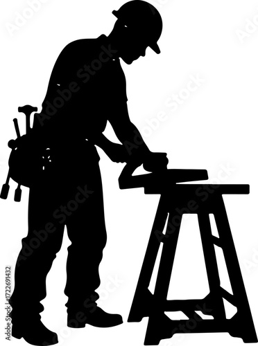 Silhouette carpenter in action black color only full body