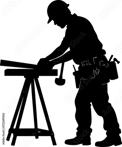 Silhouette carpenter in action black color only full body