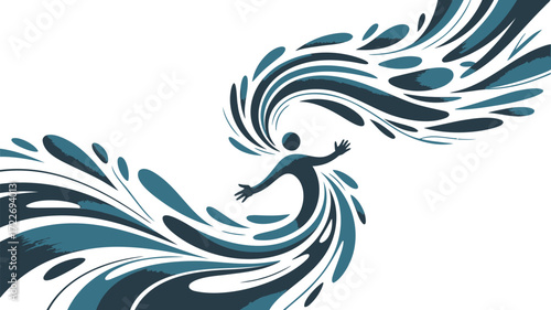 Embracing fluidity a stylized silhouette dances within swirling teal currents evoking liberation and