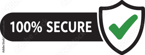 Illustration of 100 secure badge with shield and green check mark icon