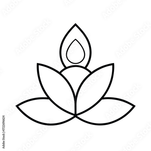 Minimalist outline of a yoga lotus flower symbol in silhouette style