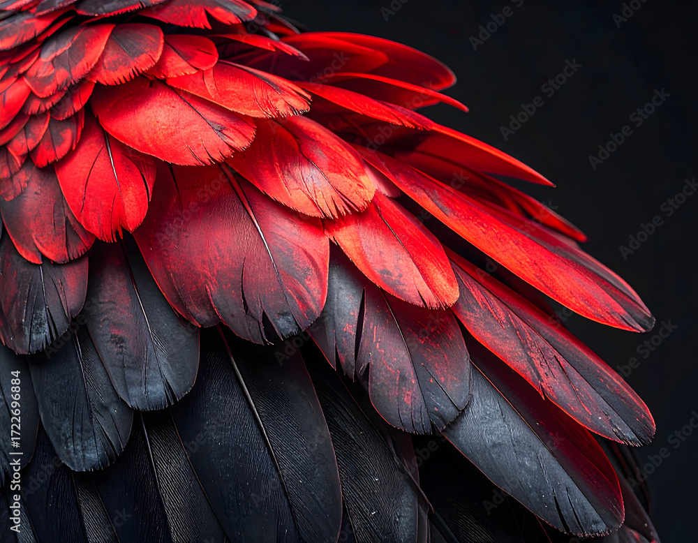 Obraz premium Detailed Close-up of a Black and Red Feather Texture