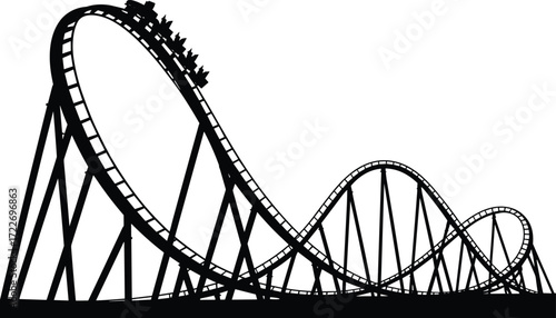 Roller coaster silhouette, amusement park ride, thrill attraction, looping track, carnival fun, entertainment design, fairground excitement, extreme ride, adventure concept, leisure illustration