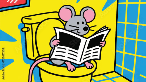 little mouse  newspaper in the toilet Illustrator Artwork Banner Background Design Template 
