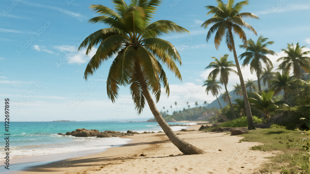 Fototapeta premium tropical beach with palm trees