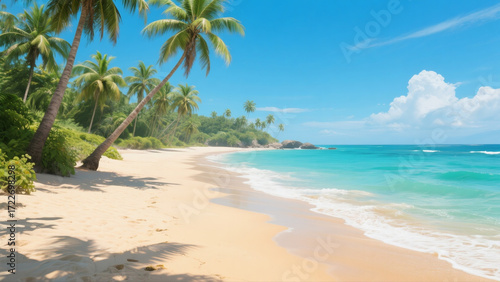 tropical beach with coconut palm trees