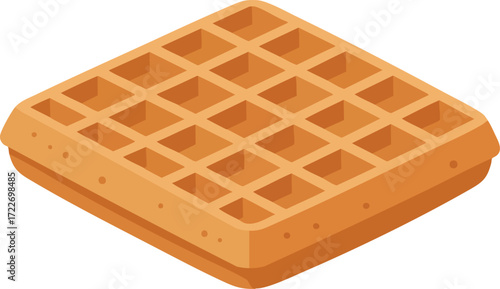 A single, plain, square Belgian waffle shown from an isometric perspective as a vector illustration.