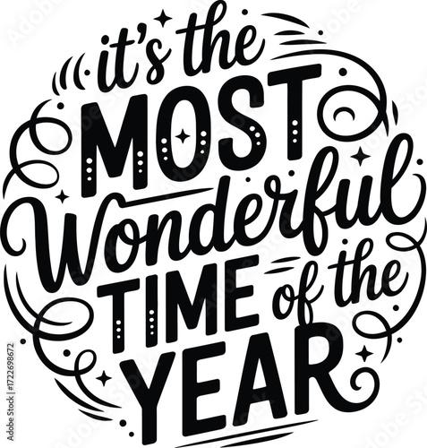 Festive handwritten text celebrates the magic of the holiday season with joyful winter cheer.