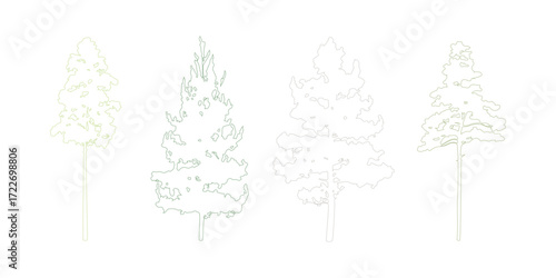 Elegant Outlines of Evergreen Trees A Collection of Coniferous Tree Silhouettes in Green Tones