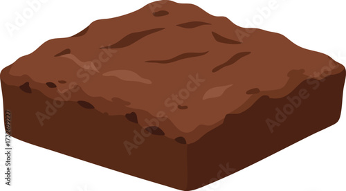 A single, square brownie with a slightly uneven surface, casting a shadow to the left.