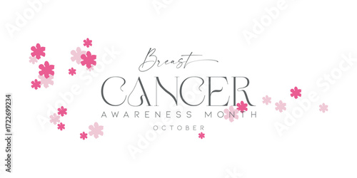 Breast Cancer Awareness Month October Design with Pink Flowers and Elegant Typography Vector