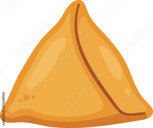 A single golden-brown triangular pastry, possibly a samosa or empanada, with a slightly cartoonish illustration style.