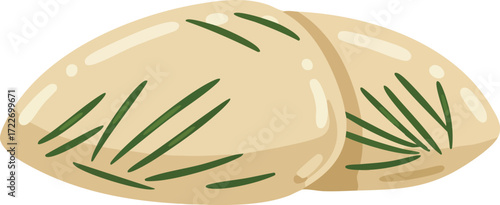 Illustration of two fresh mozzarella balls garnished with green herbs.