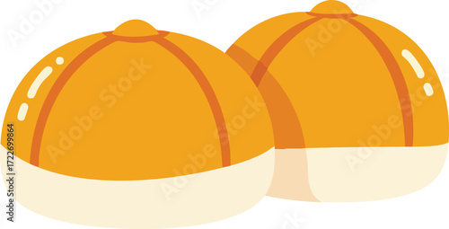 A simple vector illustration of two orange steamed buns or pastries with a white base.