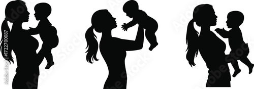 Mother silhouette holding baby, nurturing bond, family love, motherhood care, parent child connection, maternal affection, baby care, parenting illustration, emotional support, childhood growth