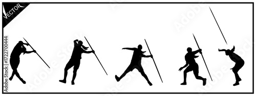Javelin throw athlete. Silhouette set on white background. Sports competition.