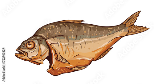 Illustration of a dried fish with an open mouth.