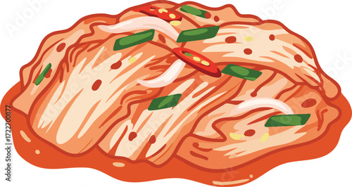 A vibrant illustration of a pile of kimchi, showcasing its layered texture and vibrant colors.