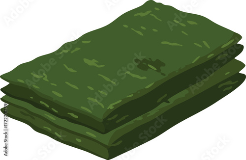 Close-up illustration of a stack of dried seaweed sheets, ready for culinary use.