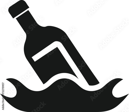 Icon of a bottle floating in the sea with a rolled letter inside  vector illustration on transparent background.


