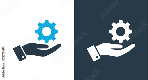 Hand holding gear icon service support maintenance solution concept design element
