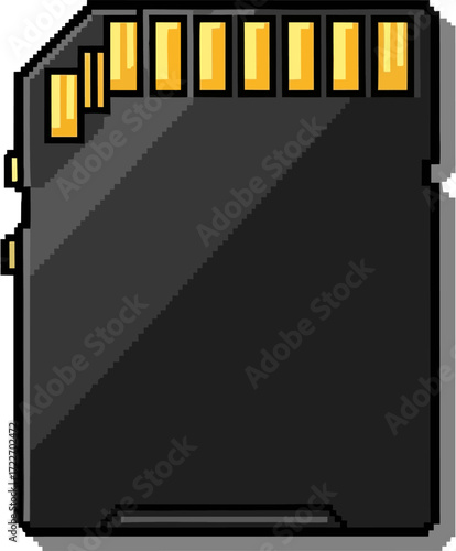 A stylized, pixelated graphic of a black SD memory card.