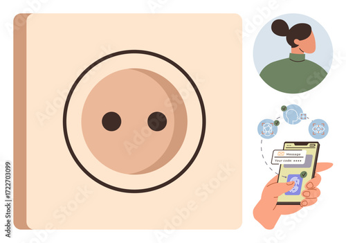 Face scan, phone screen with security code, user avatar, and verification steps. Ideal for privacy, technology, identity, security process digital access online security data protection. Clean