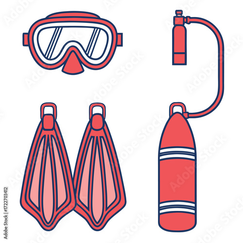 Snorkel & Dive Mask Icons, Underwater Adventure Gear Vector Set (3).eps