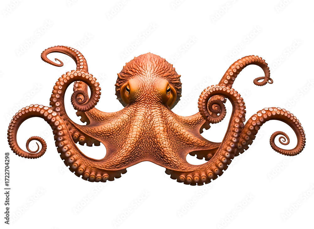 Fototapeta premium A beautiful octopus with brown spots isolated on transparent background is shown