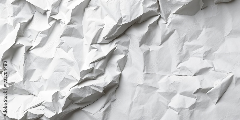 Obraz premium Close-up of a crumpled sheet of white paper, texture and creases prominent, paper texture background, surface
