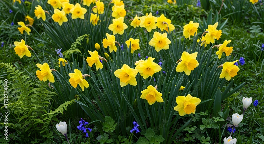 Obraz premium Blooming yellow daffodils in garden