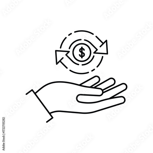 cash back icon, return money, cash back rebate, thin line web symbol on white background