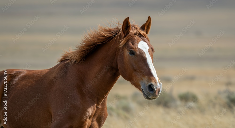 Fototapeta premium Red horse in field