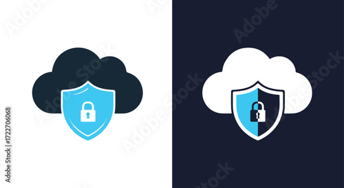 Secure cloud data icon with shield and lock for cybersecurity and data protection