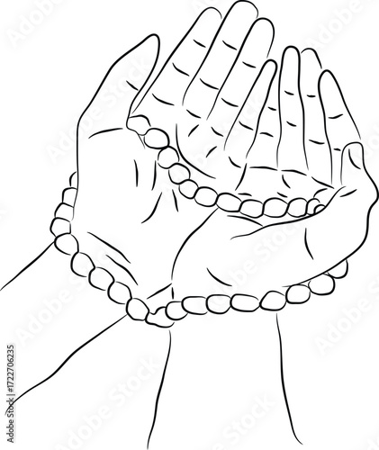 Hands Holding Prayer Beads for Religious Ceremony
