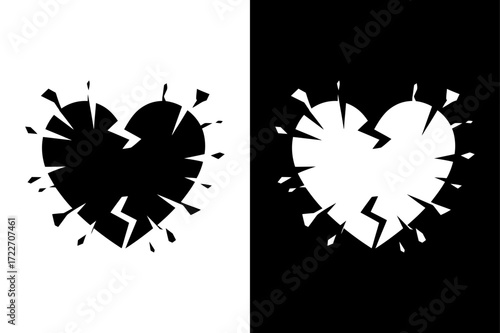 Minimalist Broken Heart Vector Icon. Love, Sadness, and Divorce Symbol