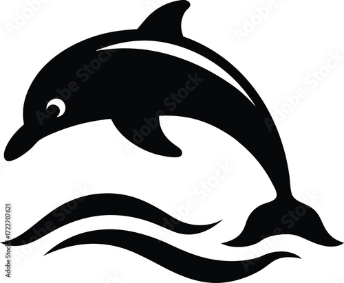  Dolphin jumping over ocean waves vector illustration on transparent background.




