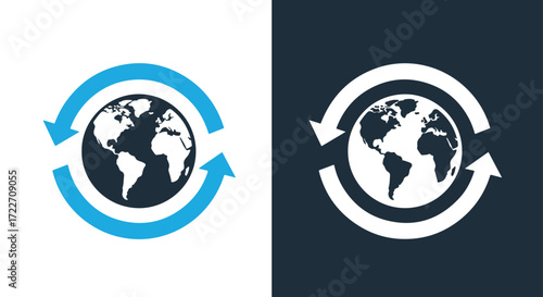 Global recycling symbol with earth icon representing sustainability and eco-friendly planet earth
